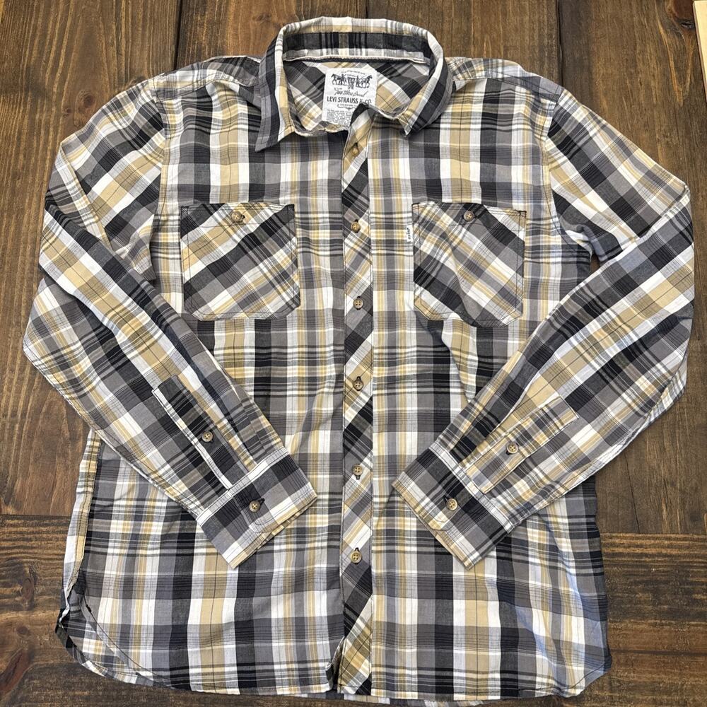 Men’s Large Levi Strauss Two Horses White Label Plaid Button Down Shirt, Pockets